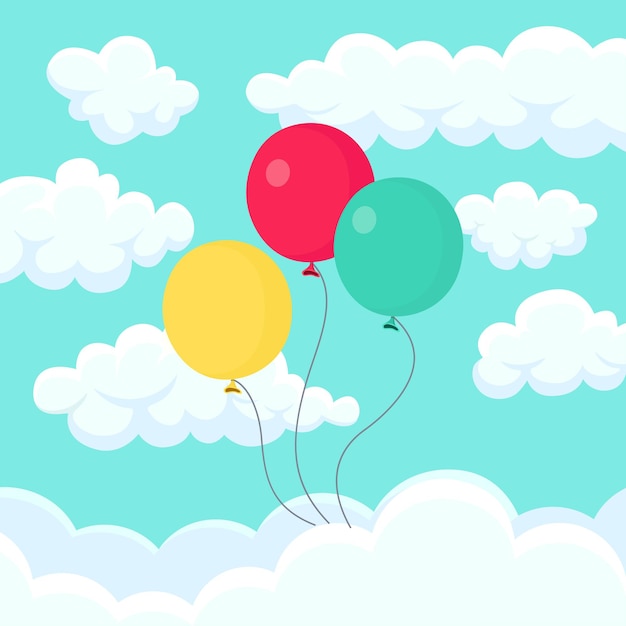 ヘリウム風船の束、空を飛ぶ空気ボール