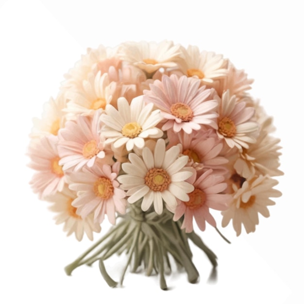 ベクトル シンプルな白い背景に孤立したクリーム色のパステル色のデイジー花の束