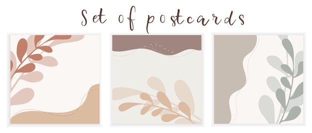A bunch of postcards Wedding invitation Postcards in pastel shades with various twigs of plants
