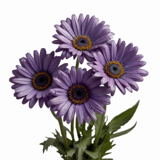純白の背景に孤立した紫色のデイジー花の束