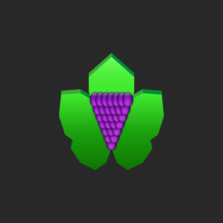 Vector bunch of purple grapes logo 3d design fruit and grape leaf food illustration