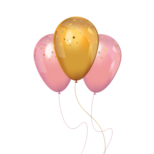 A bunch of realistic pink and gold balloons