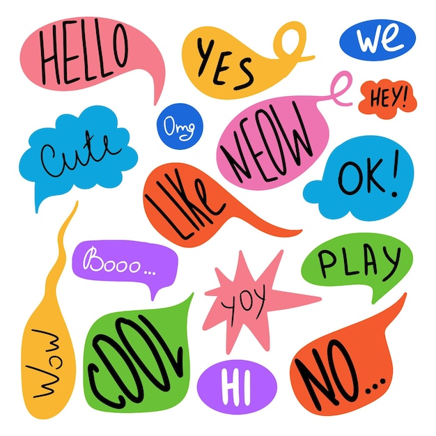 Vector bunch of speech bubbles of different colours and shapes set for cartoon and comic dialogue conversa