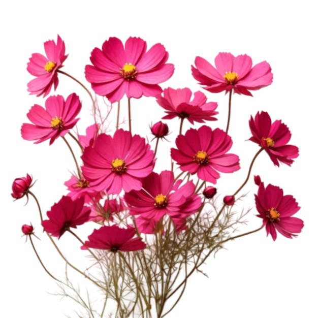 Vector bunch van hete roze kleur cosmos bloem geïsoleerd op een gewone witte achtergrond