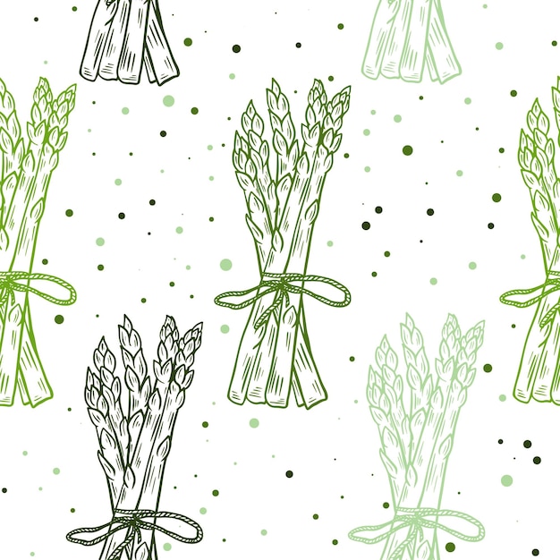 Bunches of fresh asparagus seamless pattern