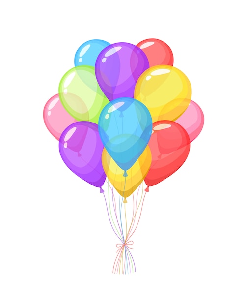 Vector bunches and groups of color helium balloons isolated on white