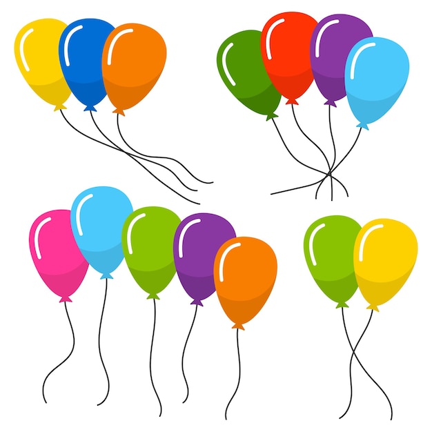 Bunches of several colour helium balloons. Vector illustration.