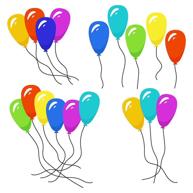 Vector bunches of several colour helium balloons. vector illustration.