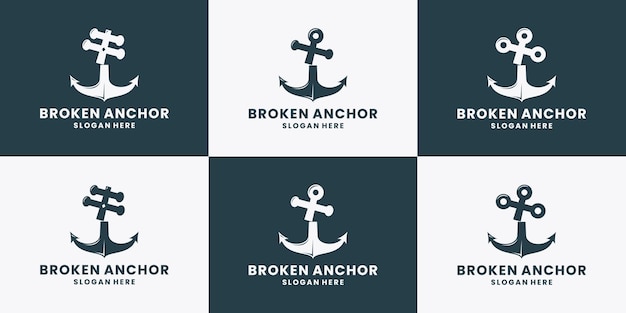 Bundel gebroken anker logo ontwerp vector collectie nautische marine