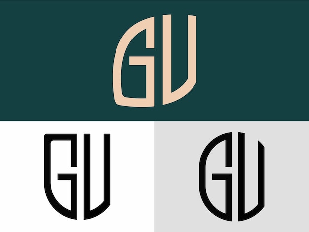 Bundel met creatieve beginletters GV Logo-ontwerpen