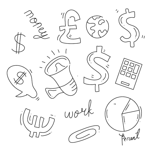 Bundel met financiële middelen ingesteld met doodle lijnstijl voor bedrijven