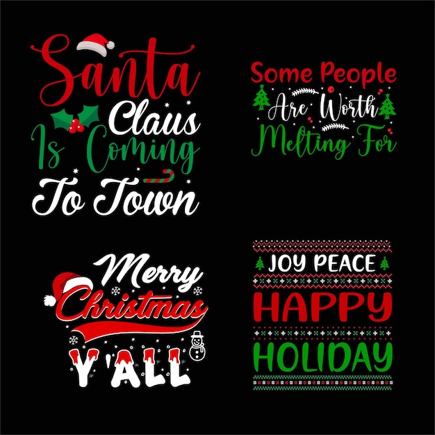 Bundel met kersttypografie T-shirtontwerp