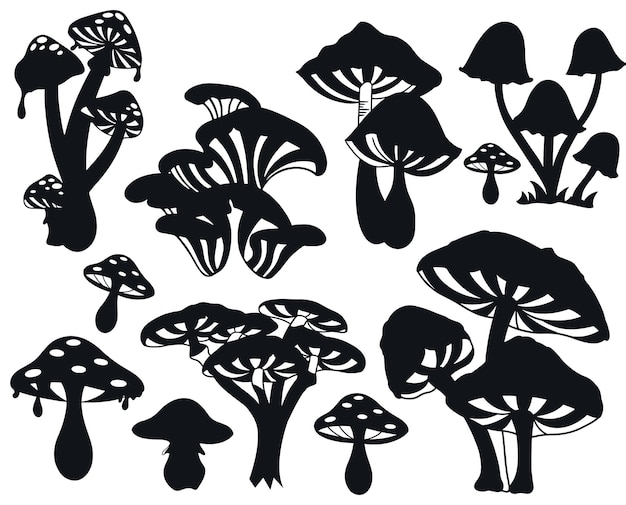 Bundel met magische paddestoelen platte silhouetten