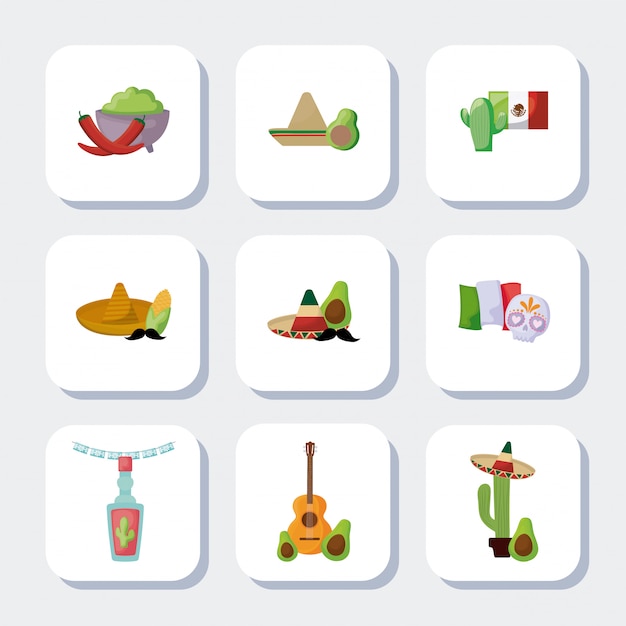 Bundel Mexicaanse traditionele set pictogrammen