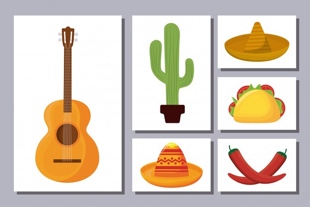 Vector bundel mexicaanse traditionele set pictogrammen