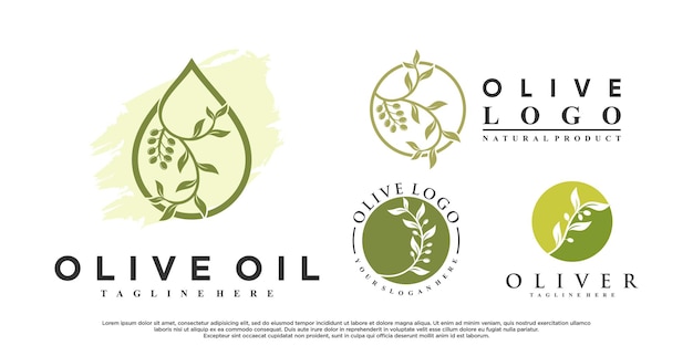 Bundel olijfolie logo-ontwerp met creatief concept premium vector