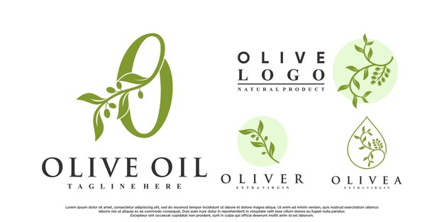 Bundel olijfolie logo-ontwerp met creatief concept Premium Vector