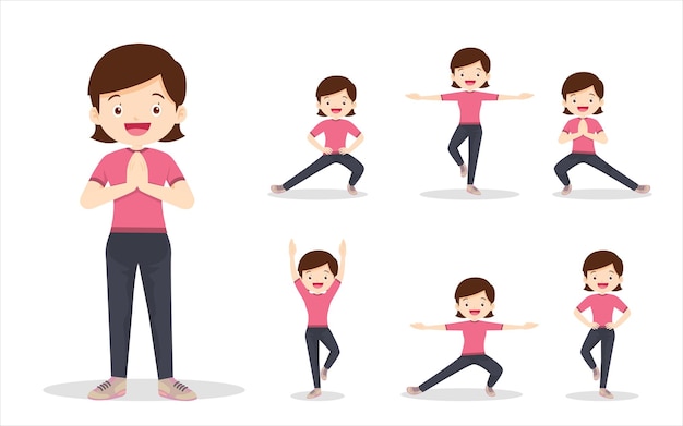 Bundel set van vrouw op oefening verschillende acties moeder zijn verschillende acties om het lichaam gezond te bewegen
