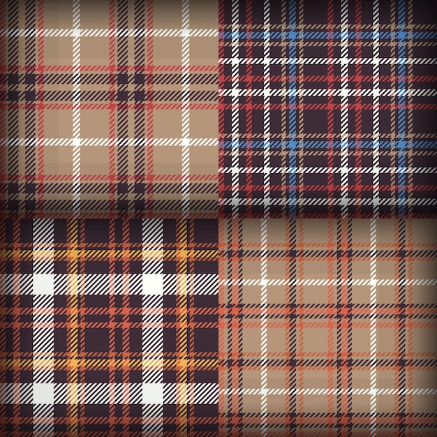 Bundel Tartan geruite patroon achtergrond Flanellen shirts Vector illustratie voor wallpapers bruin blauw en wit lijn kleuren stof textuur Schotse kooi