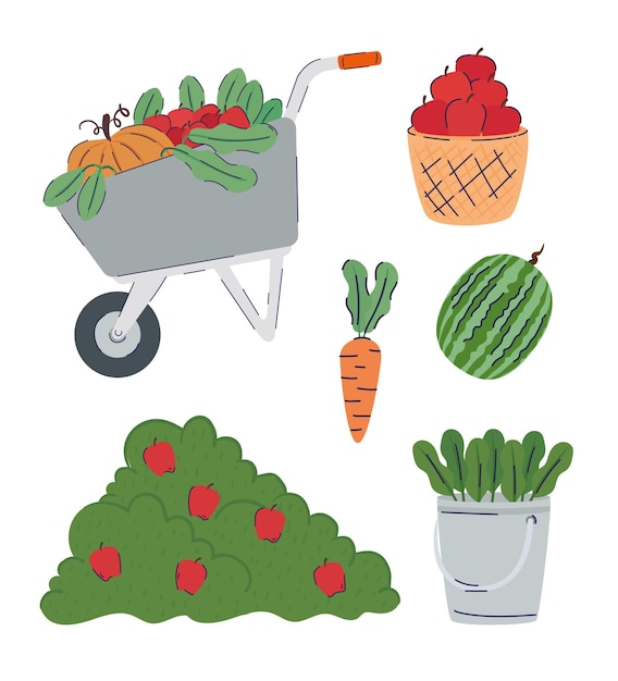 Bundel van groenten en fruit boerderijproducten illustratie