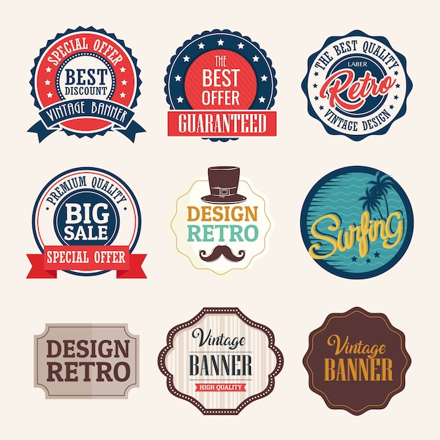 bundel van negen vintage banners met retro-stijl ontwerp van frames