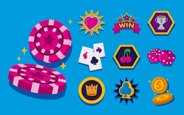 Vector bundel van slots casino decorontwerp iconen vector illustratie