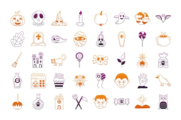 Bundel van veertig halloween set iconen