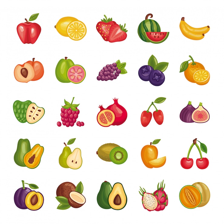 Vector bundel van vers fruit stel pictogrammen