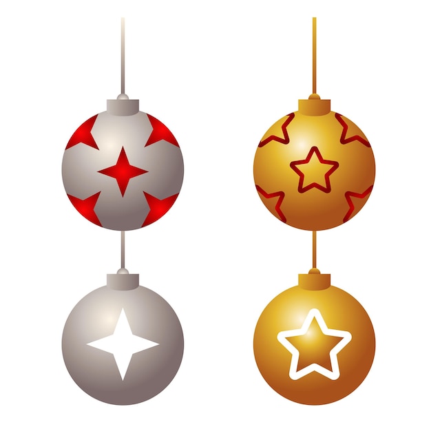 Bundel van vier ballen happy merry christmas set pictogrammen illustratie