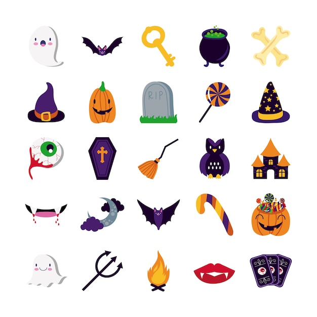 bundel van vijfentwintig halloween decorontwerp collectie iconen vector illustratie
