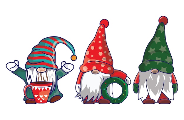 Bundel Van Vrolijk Kerstfeest Leuke Kabouters Kerstman Kostuum Cartoon Afbeelding Banner Ontwerp