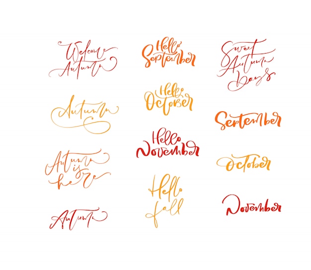 Bundelset van oranje belettering kalligrafie herfst zinnen