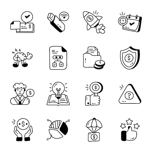 Vector a bundle of 16 business doodles