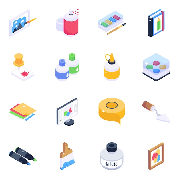 Bundle of artwork isometric icons