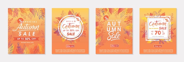 Vector bundle of autumn special offer banners with autumn leaves and floral elements in fall colorssale templates perfect for printsflyersbanners promotionsbusiness conceptvector autumn promos