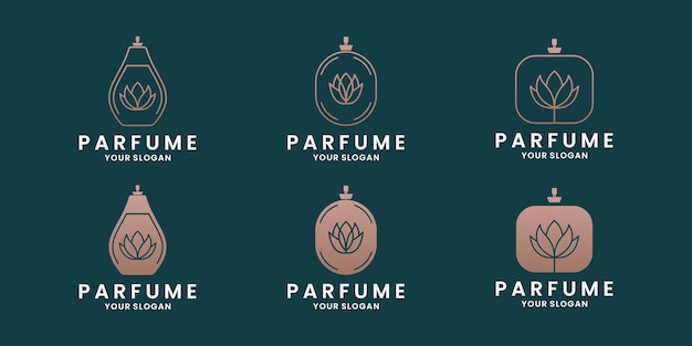 Набор парфюмерных логотипов красоты и элегантности с золотым цветом