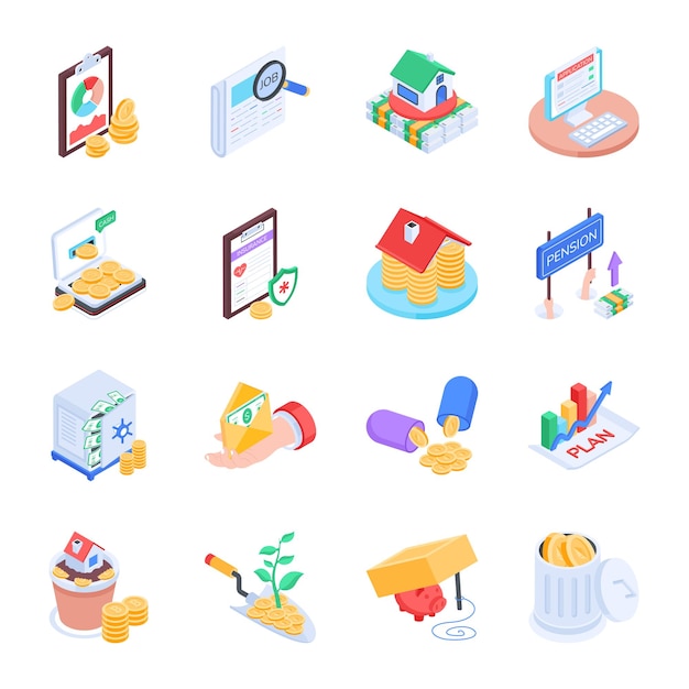 Bundle of Benefit Claims Isometric Icons