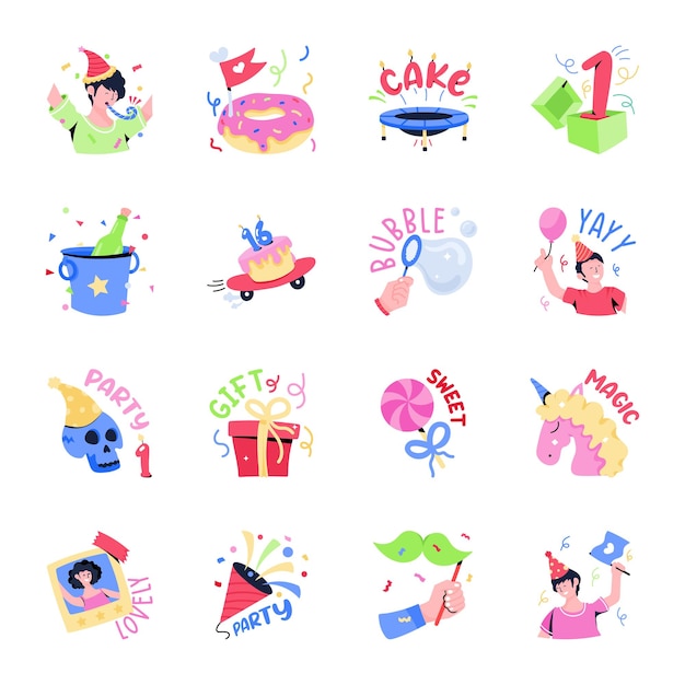 Vector bundle of birthday celebrations flat stickers