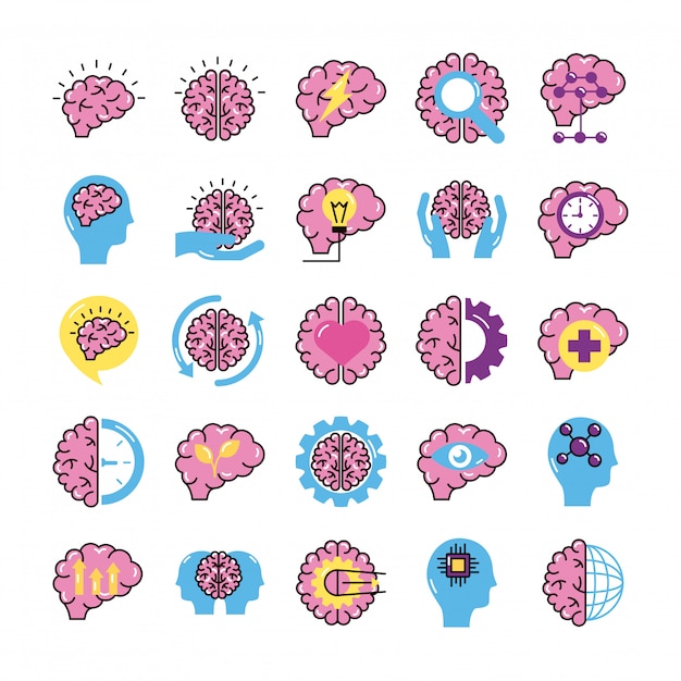 Vector bundle of brains organs set icons