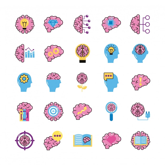 Vector bundle of brains organs set icons