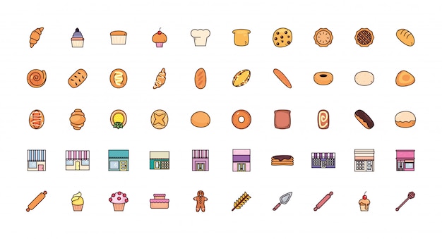 Bundle bread bakery with set icons