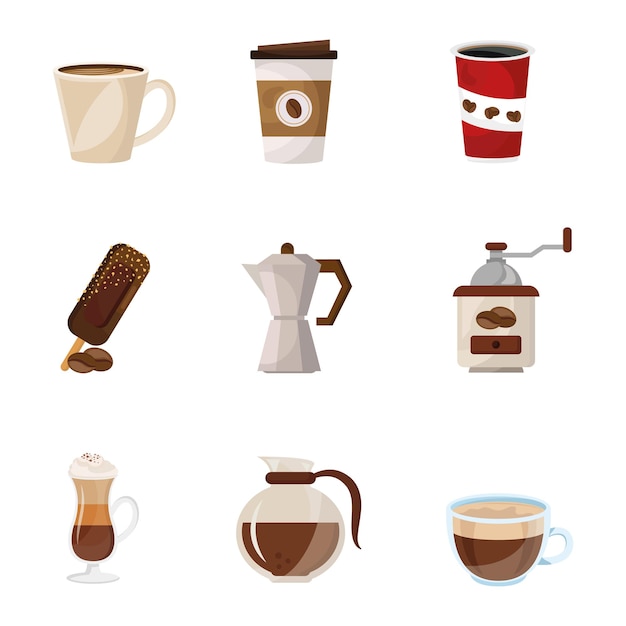 Bundle of coffee delicious drink set icons