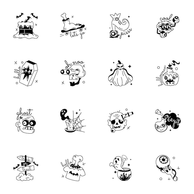 Bundle of Creepy Halloween glyph Stickers