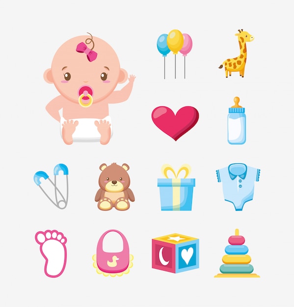 bundle of cute girl and baby accessories illustration design