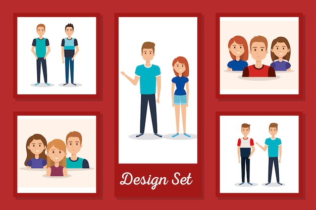 Vector bundle of designs young people avatar characters