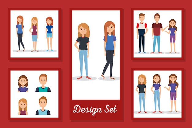 Bundle of designs young people avatar characters