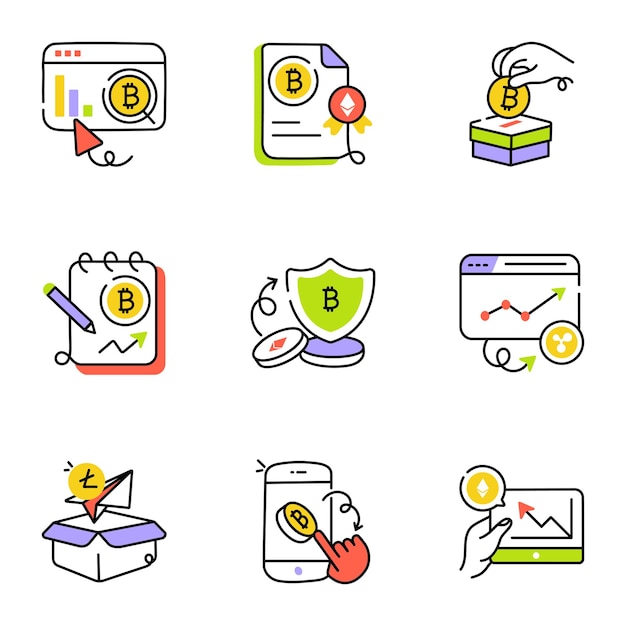 bundle of digital money hand drawn icons