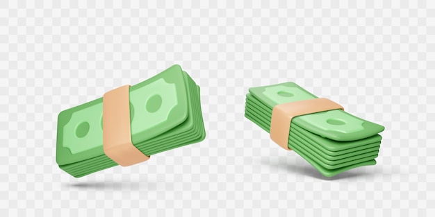 Pacchetto di banconote in dollari pila di denaro in stile cartone animato realistico elemento di design aziendale e finanziario illustrazione vettoriale isolata su sfondo trasparente