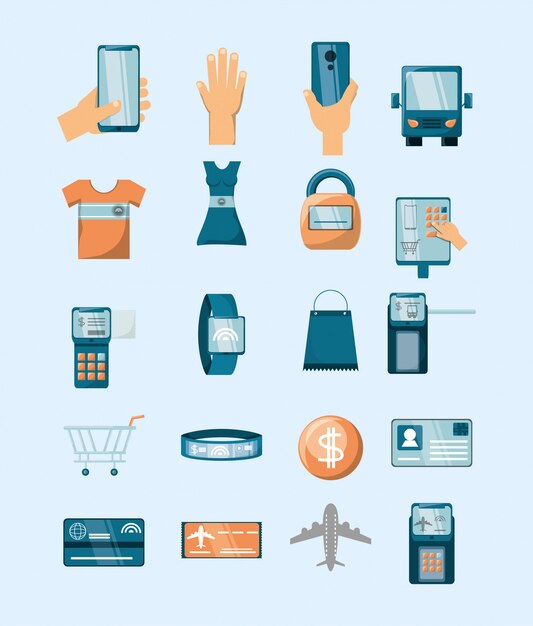 Vector bundle of electronic commerce with icons set