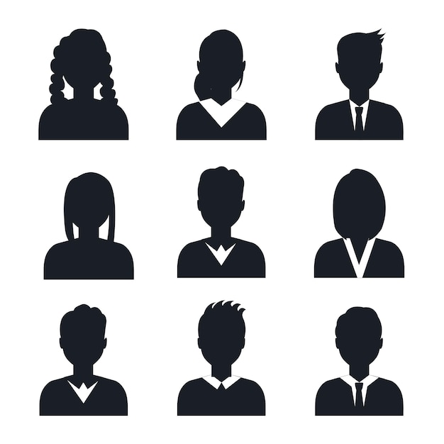 Bundle of elegant business people avatar vector silhouettes collections